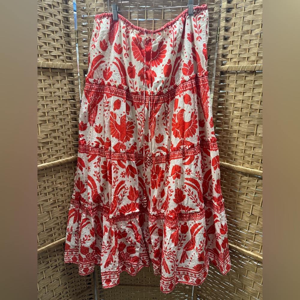 FARM Rio Red and White Floral Maxi Skirt